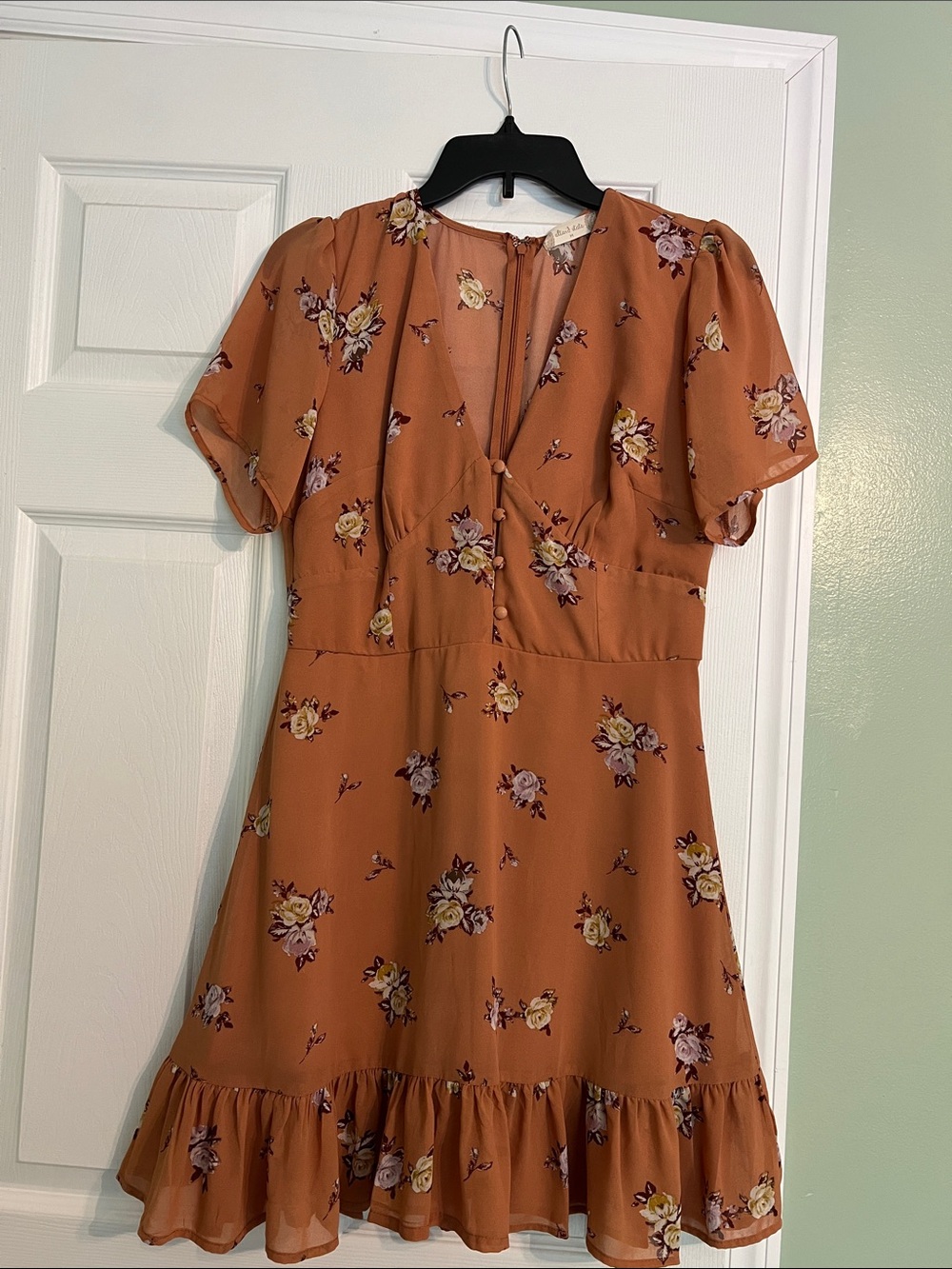 Altar'd State Rust Floral V-Neck Mini Dress